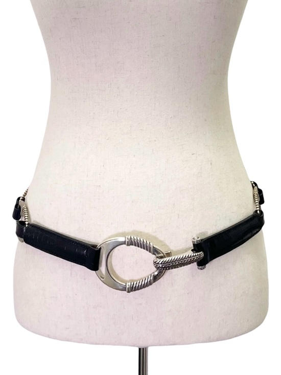 Brighton Black Croc Embossed Leather Oval Link Belt B30943 Silver Buckle Sz 36 main image 9